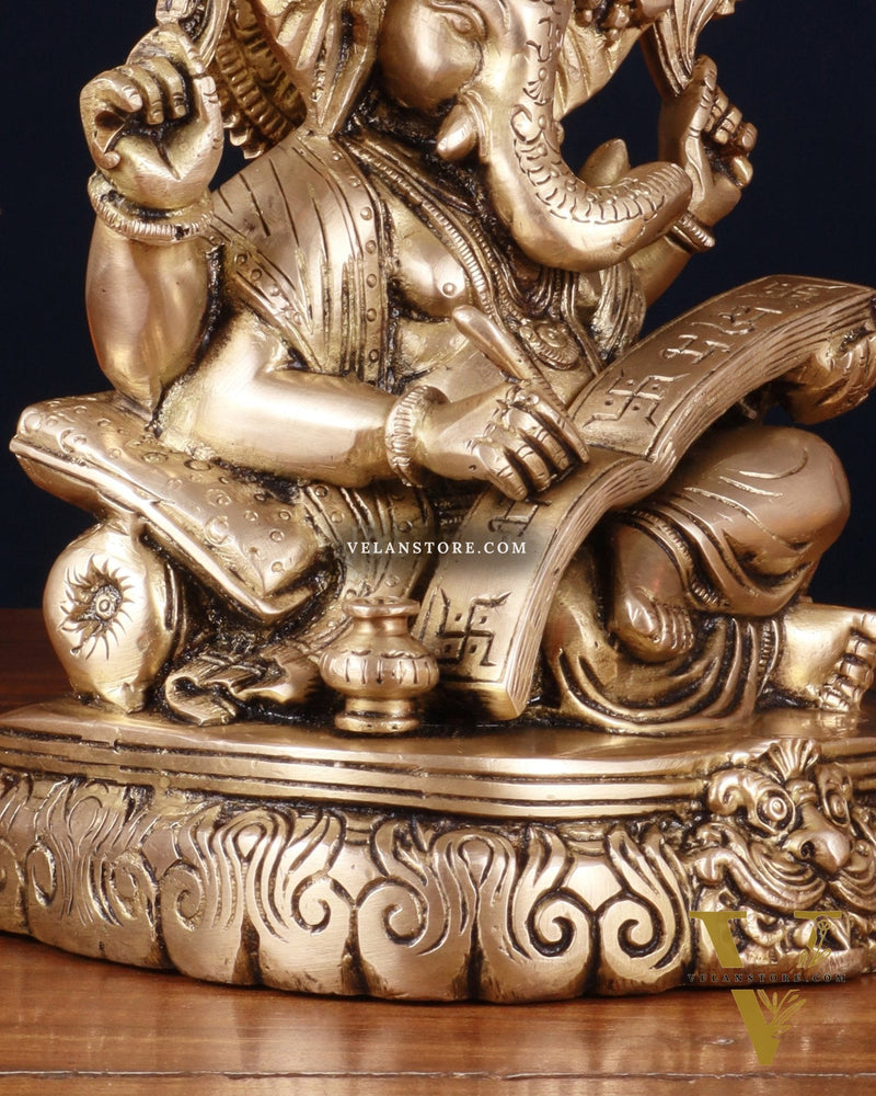 Brass Lord Ganesha Writing Statue – 7.5 Inch