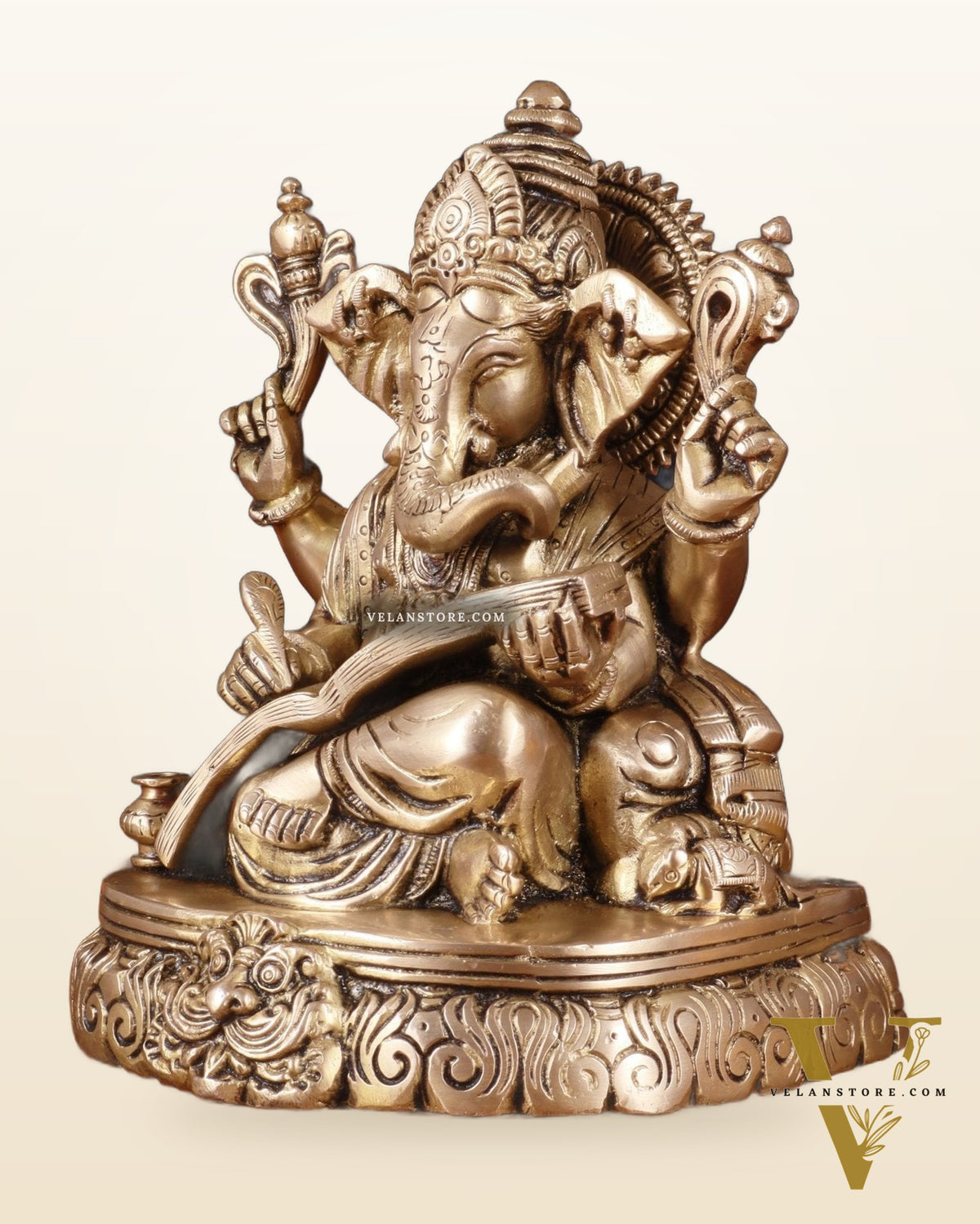 Brass Lord Ganesha Writing Statue – 7.5 Inch