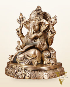 Brass Lord Ganesha Writing Statue – 7.5 Inch