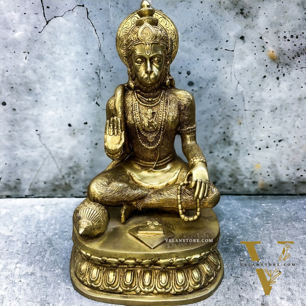 Brass Lord Hanuman Statue in Aashirwaad Mudra, Handcrafted 15"