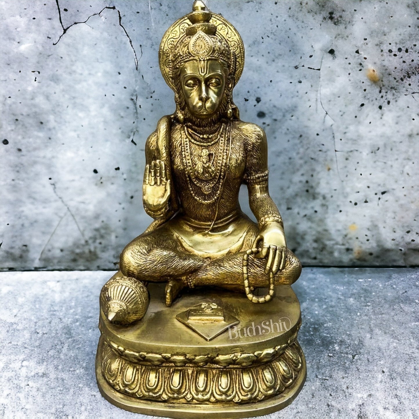 Brass Lord Hanuman Statue in Aashirwaad Mudra, Handcrafted 15"