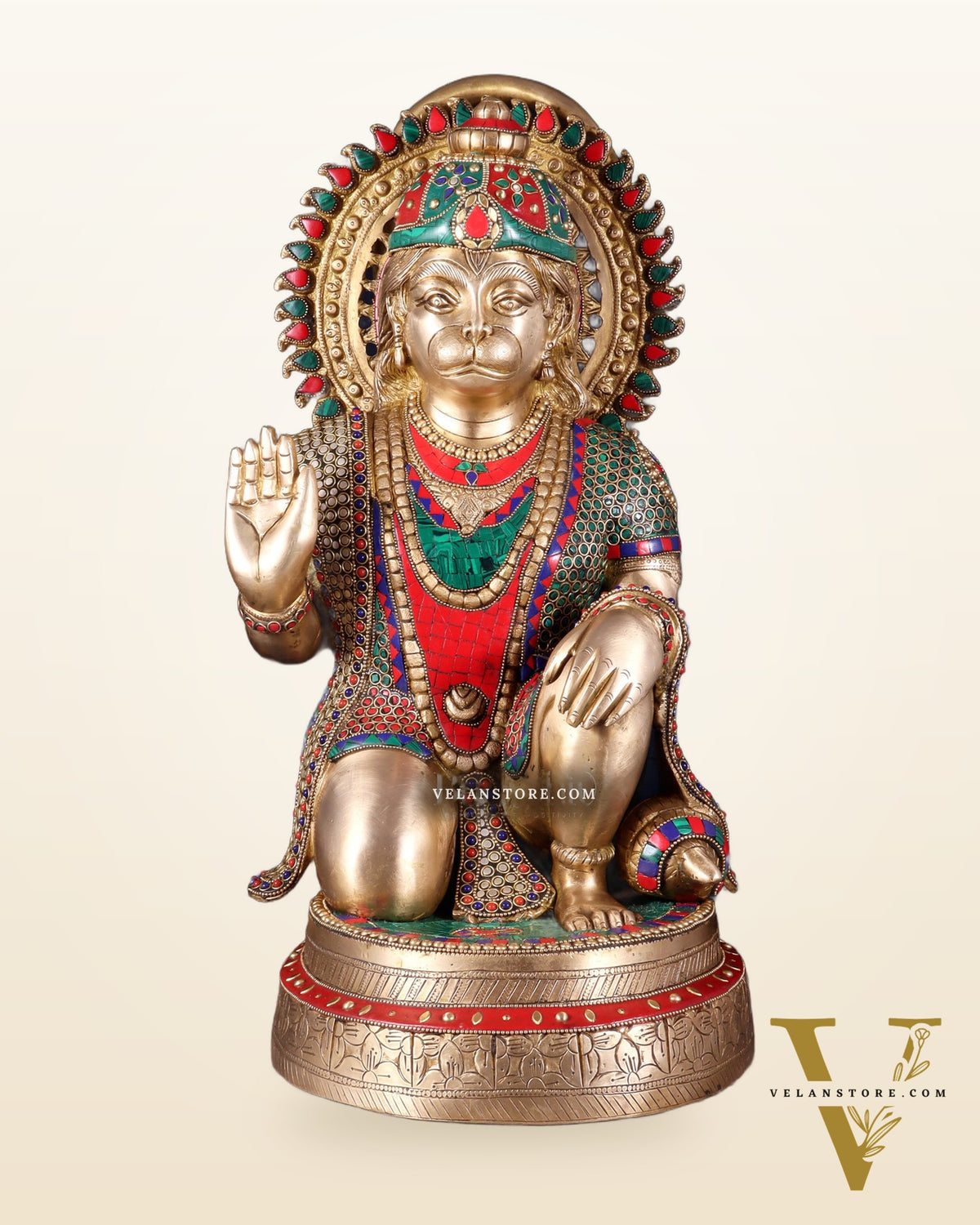 Brass lord Hanuman Statue with Stonework - 20"