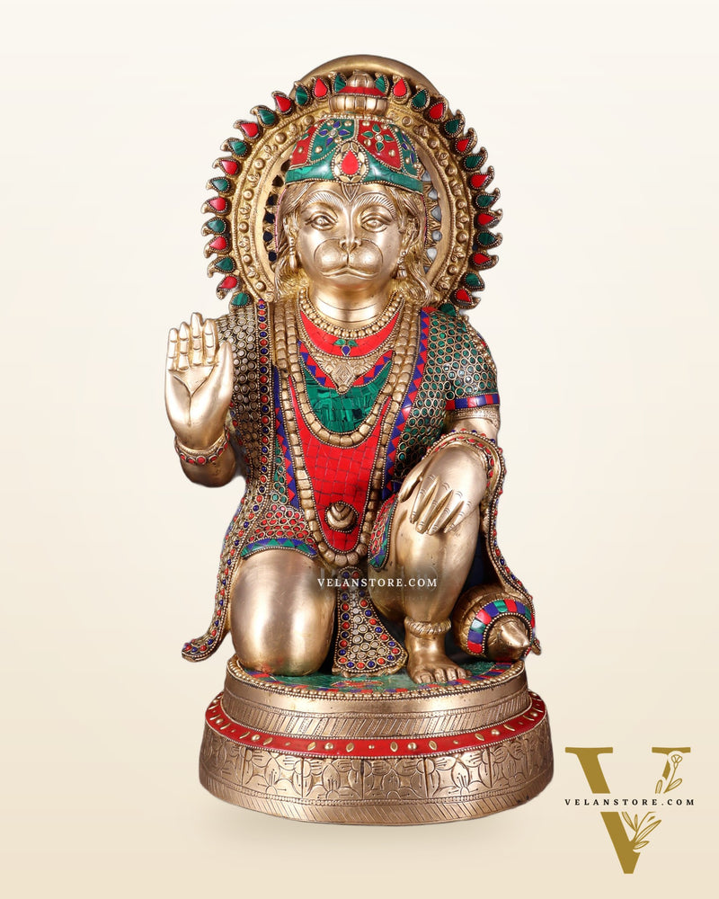 Brass lord Hanuman Statue with Stonework - 20"