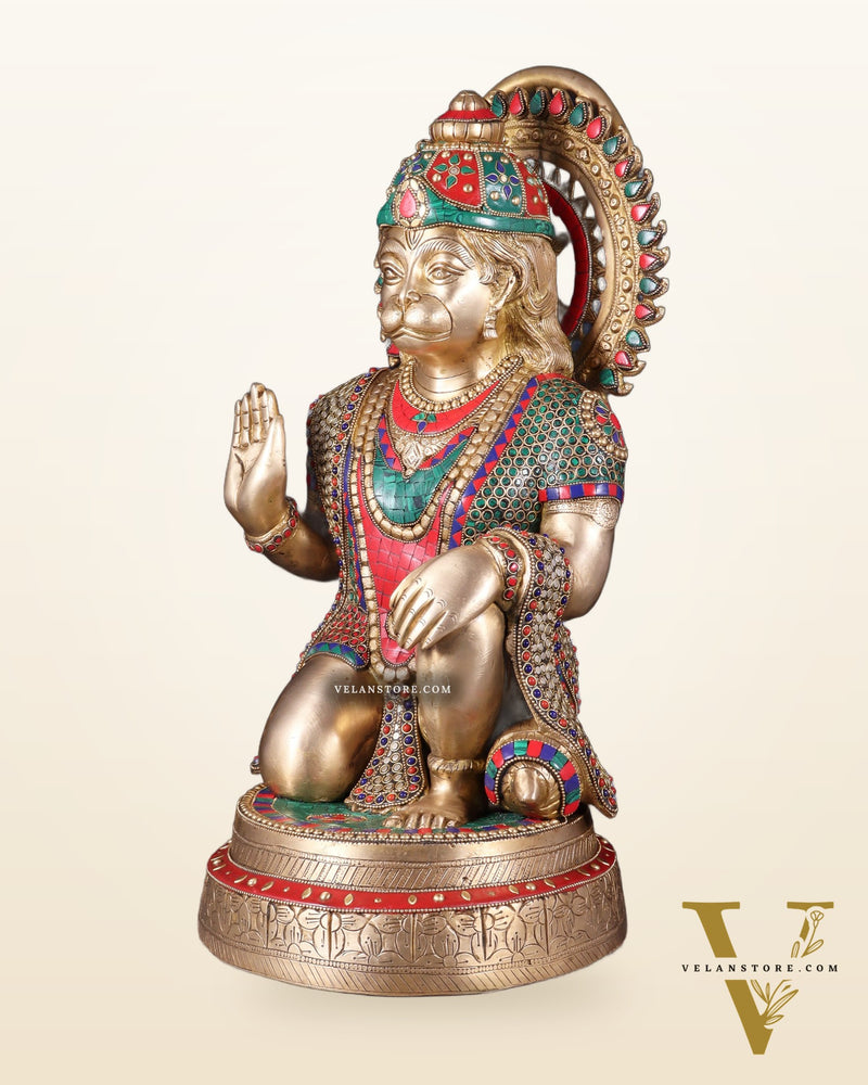Brass lord Hanuman Statue with Stonework - 20"