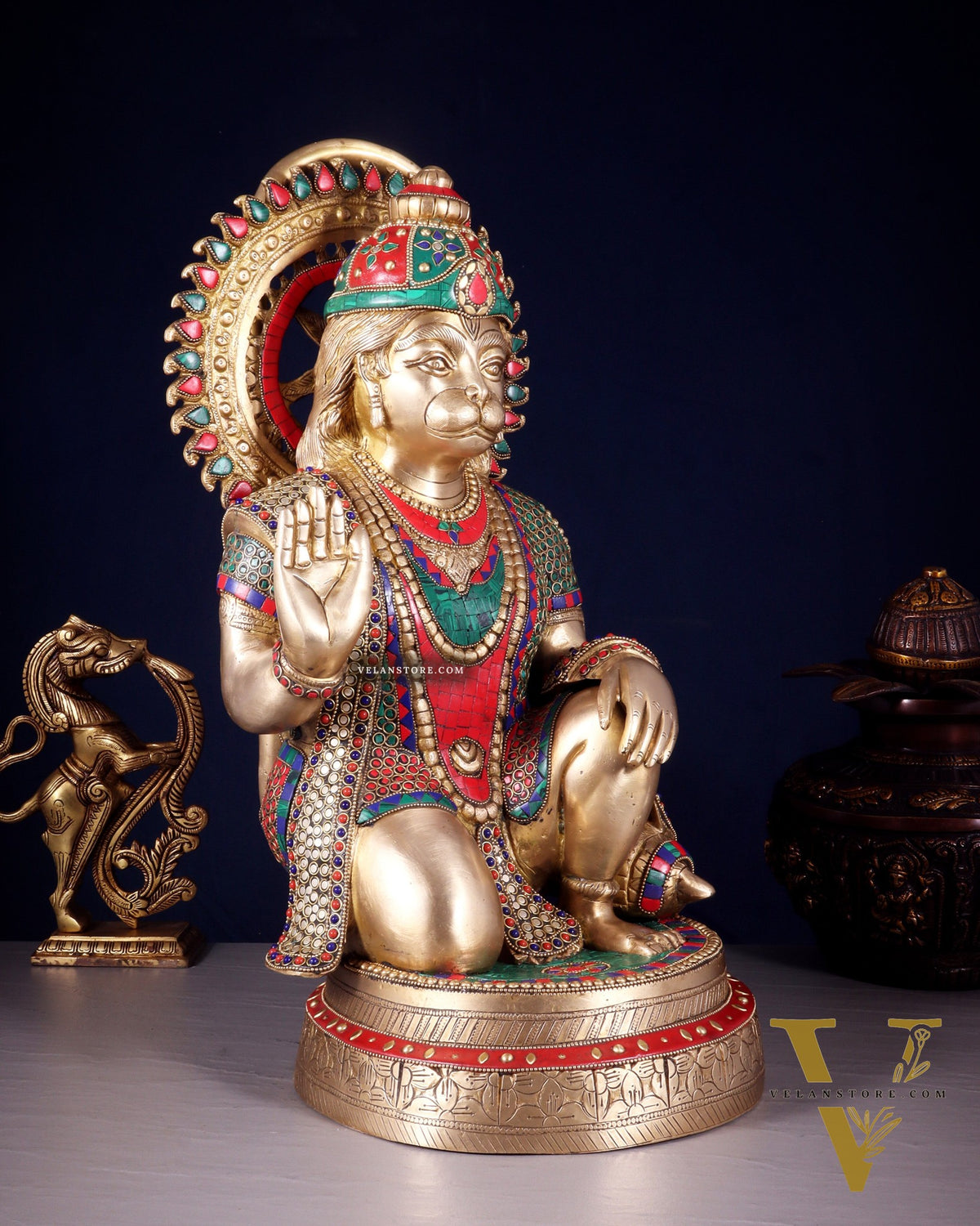 Brass lord Hanuman Statue with Stonework - 20"