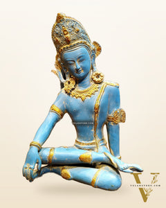 Brass Lord Indra Dev Idol with Blue Patina - 14 inch