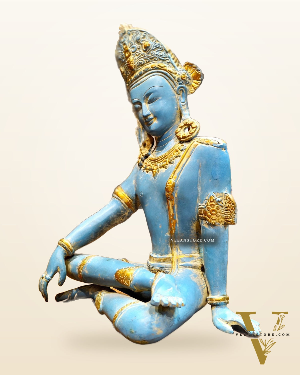 Brass Lord Indra Dev Idol with Blue Patina - 14 inch