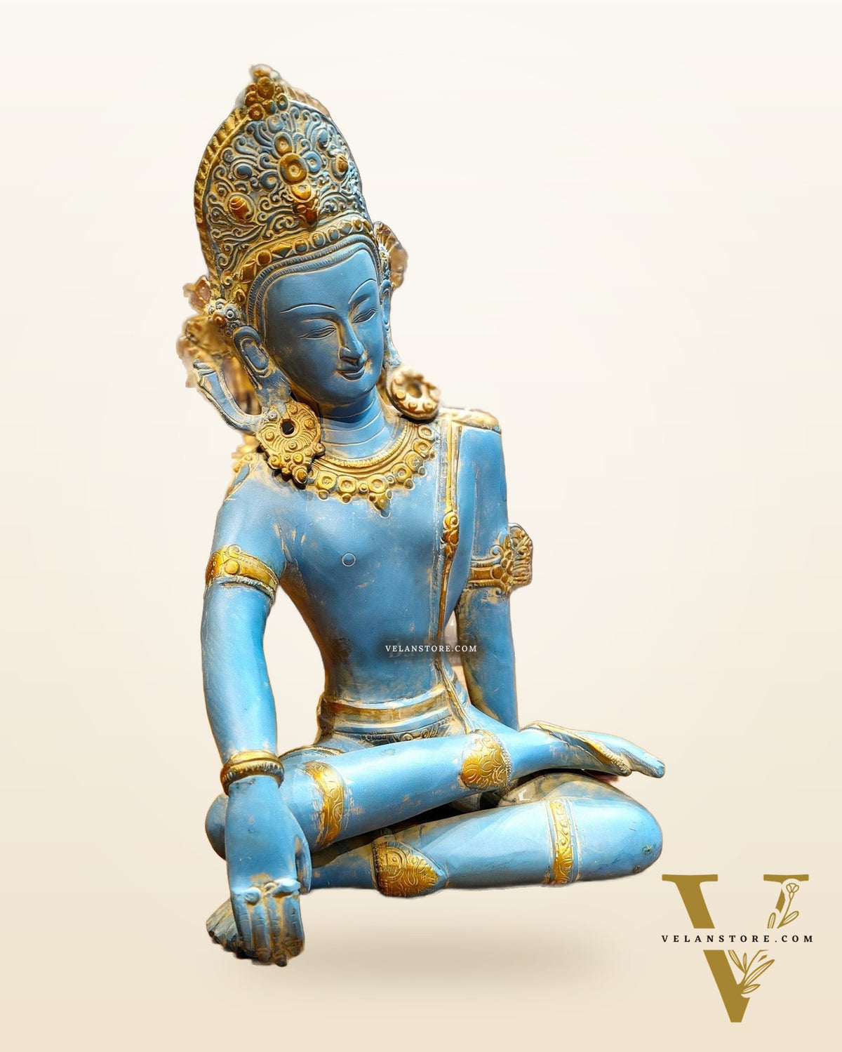 Brass Lord Indra Dev Idol with Blue Patina - 14 inch