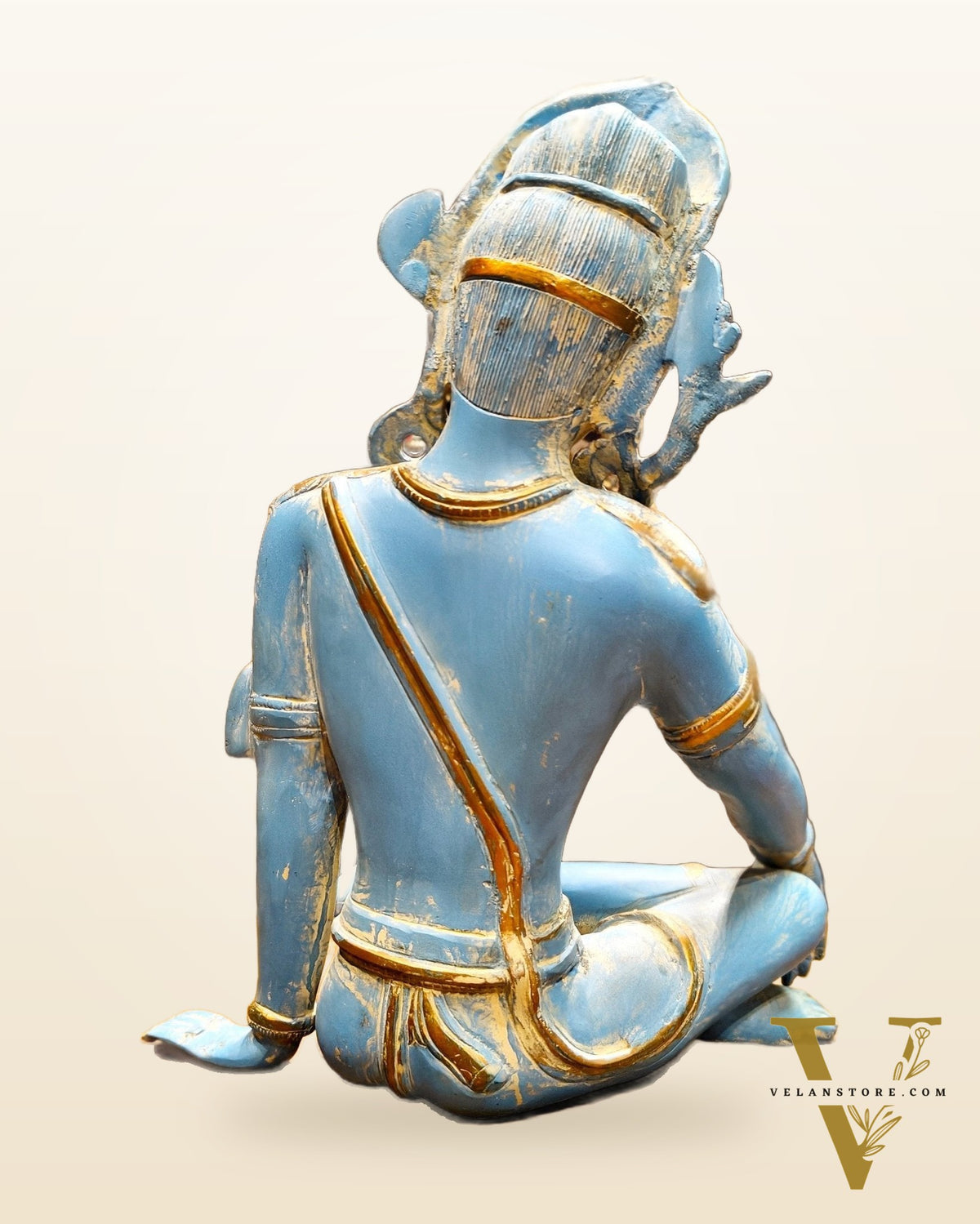 Brass Lord Indra Dev Idol with Blue Patina - 14 inch