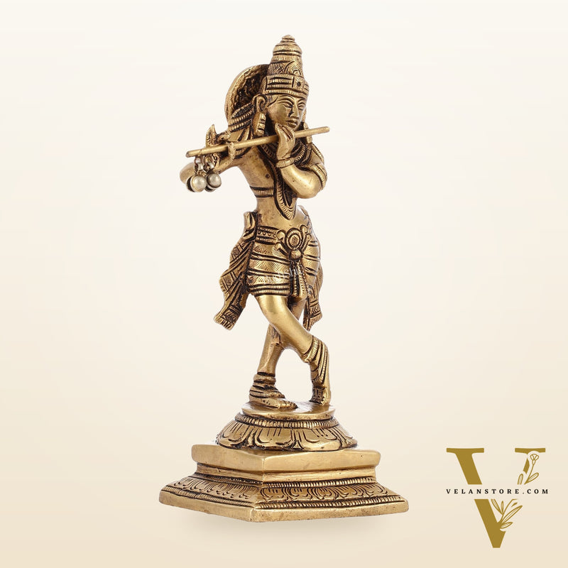 Brass Lord Krishna Idol | Height 7.5 inch