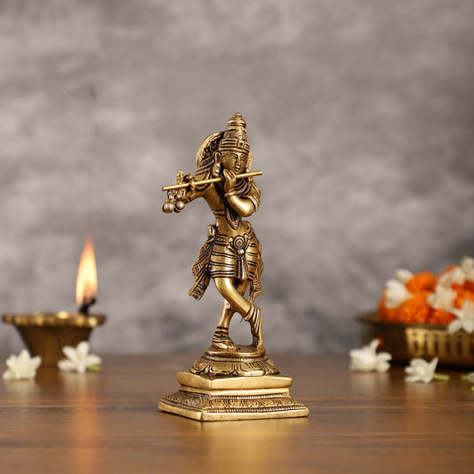 Brass Lord Krishna Idol | Height 7.5 inch