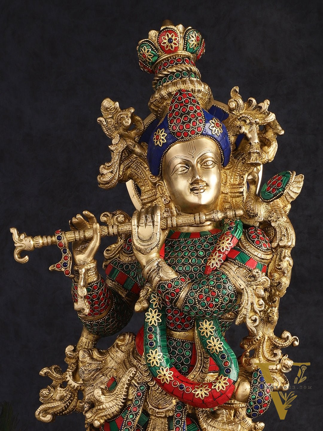 Brass Lord Krishna statue 30 inch multicolour
