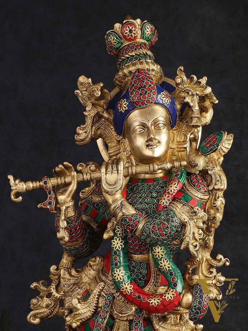 Brass Lord Krishna statue 30 inch multicolour
