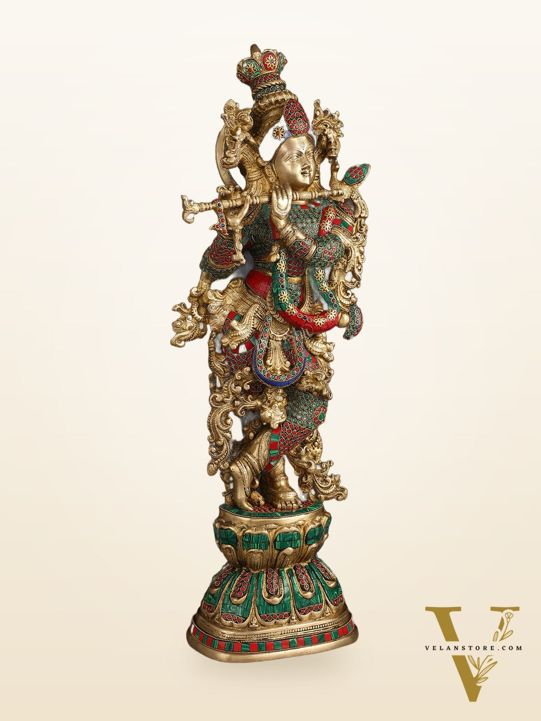 Brass Lord Krishna statue 30 inch multicolour