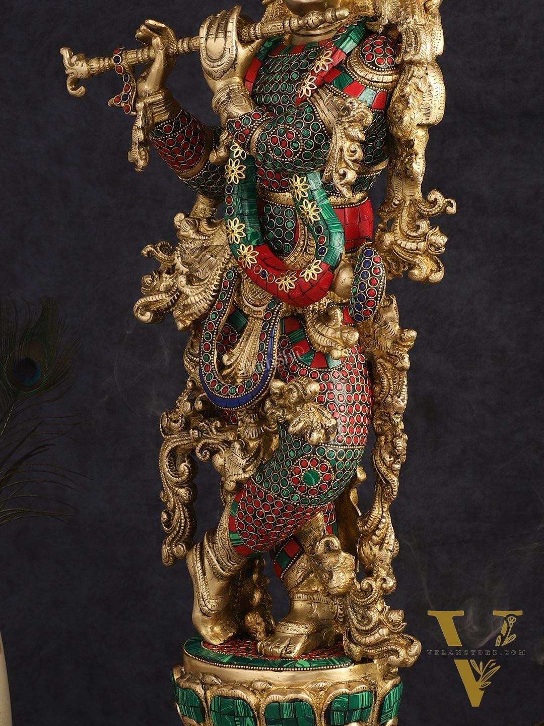 Brass Lord Krishna statue 30 inch multicolour