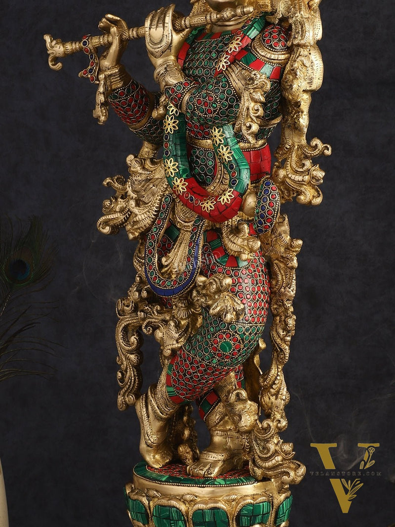 Brass Lord Krishna statue 30 inch multicolour
