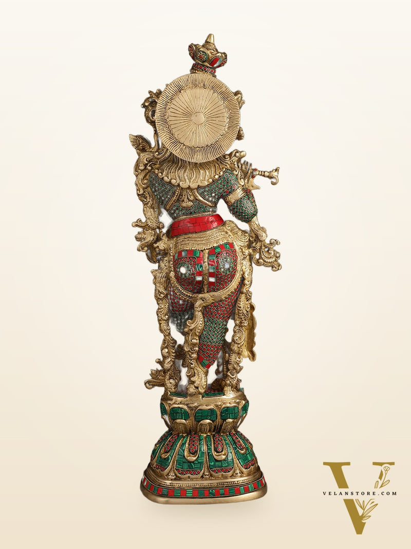 Brass Lord Krishna statue 30 inch multicolour