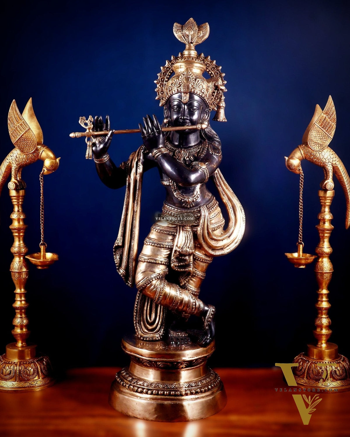 Brass Lord Krishna Statue - 36 inch black edition