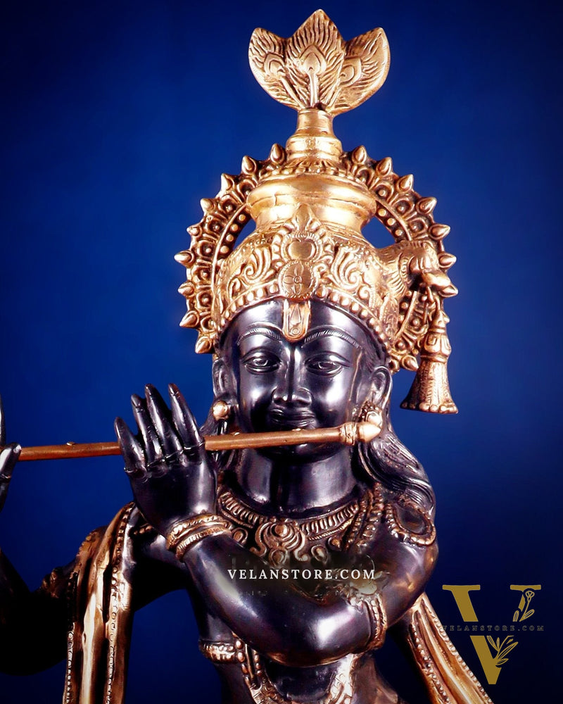 Brass Lord Krishna Statue - 36 inch black edition