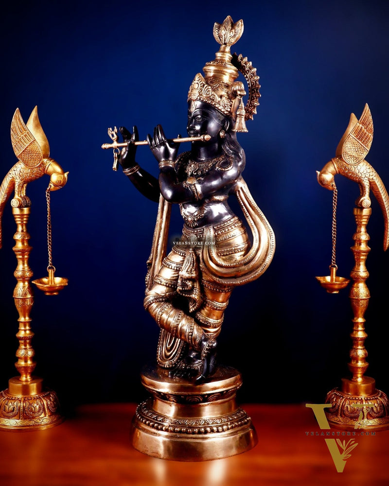 Brass Lord Krishna Statue - 36 inch black edition
