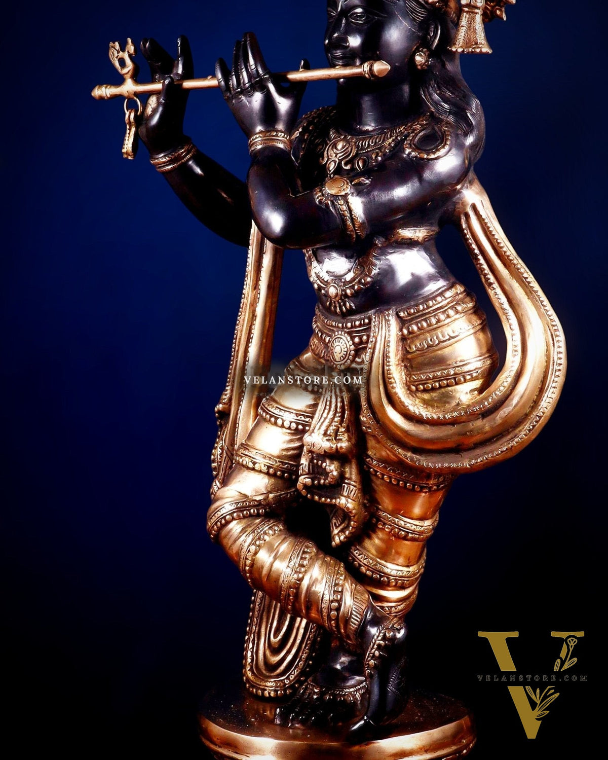 Brass Lord Krishna Statue - 36 inch black edition