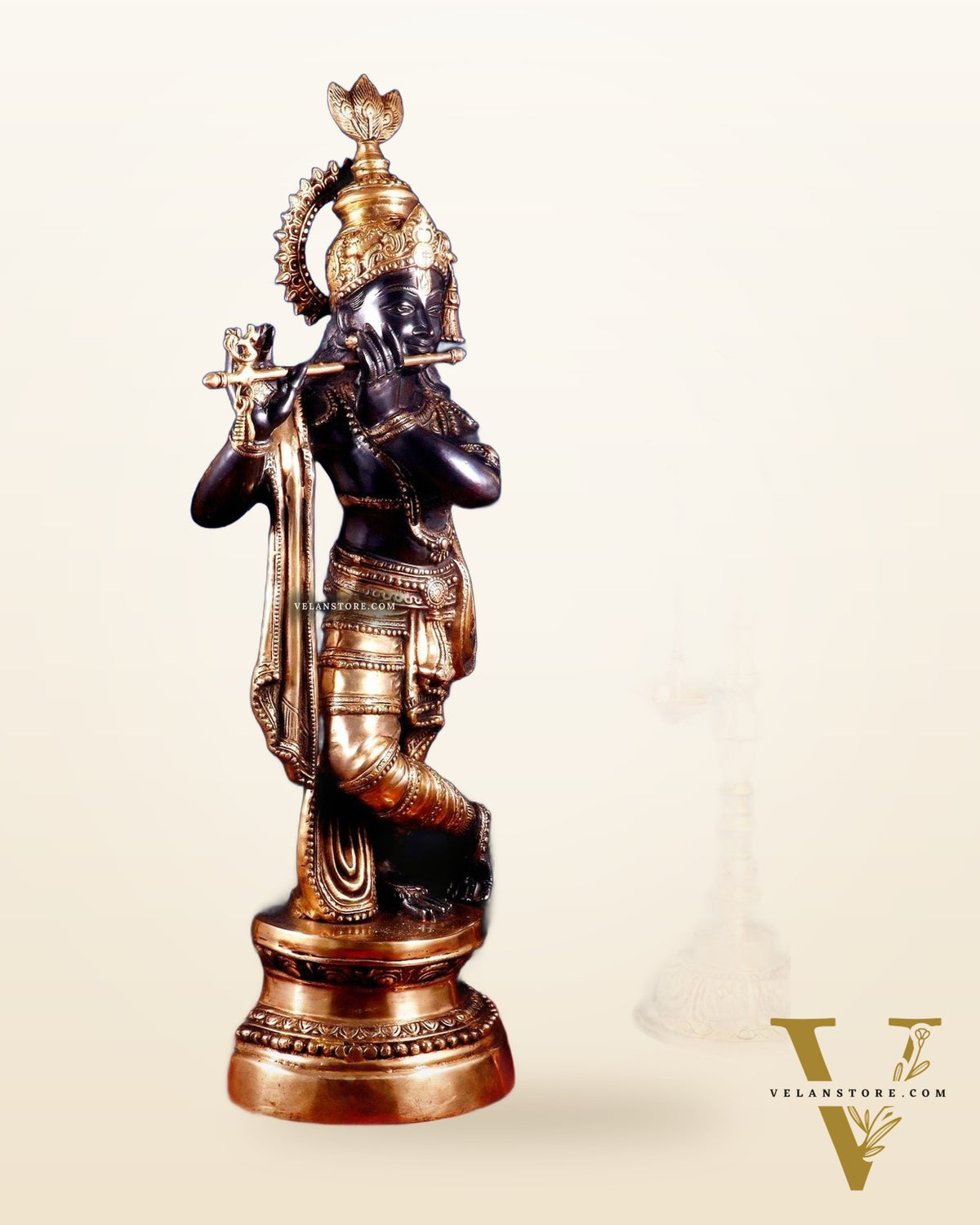 Brass Lord Krishna Statue - 36 inch black edition