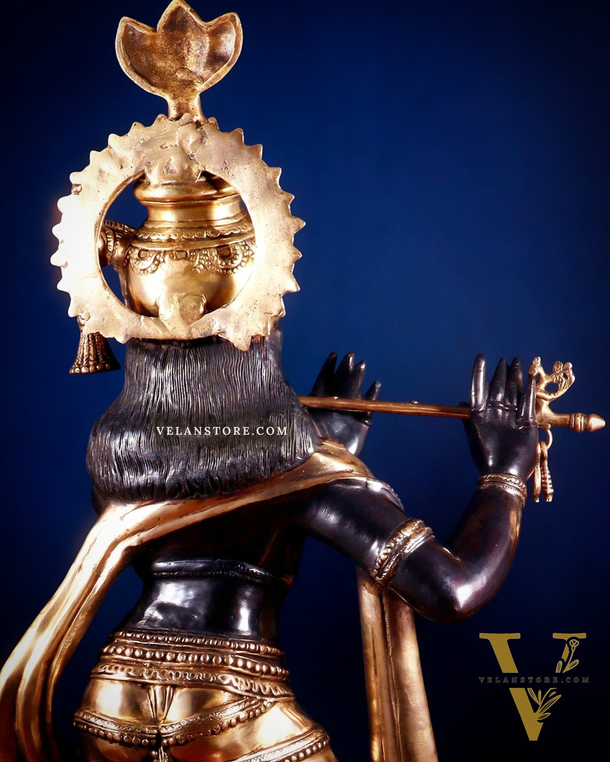 Brass Lord Krishna Statue - 36 inch black edition