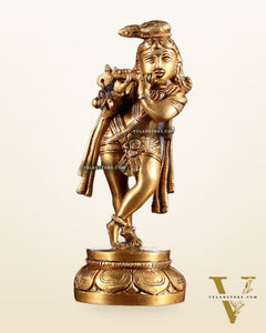 Brass Lord Krishna Statue 6.5" unique stance