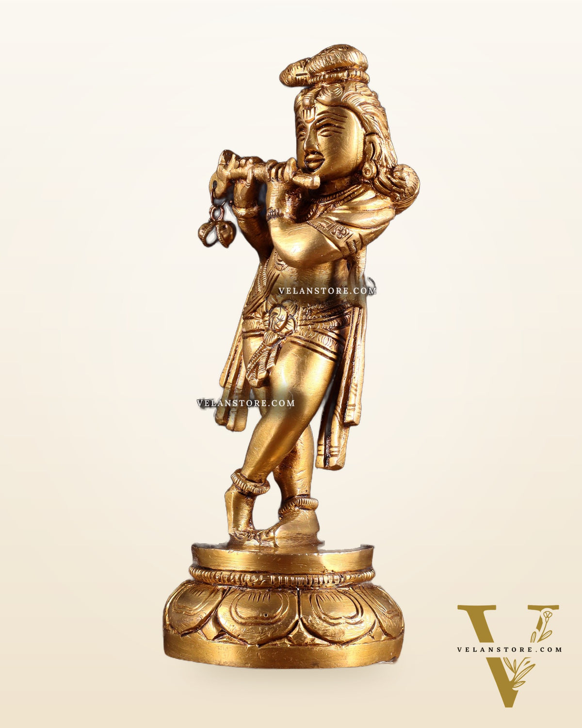 Brass Lord Krishna Statue 6.5" unique stance