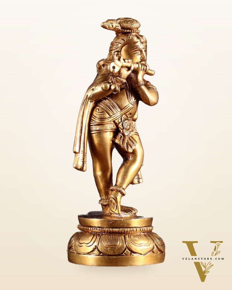 Brass Lord Krishna Statue 6.5" unique stance