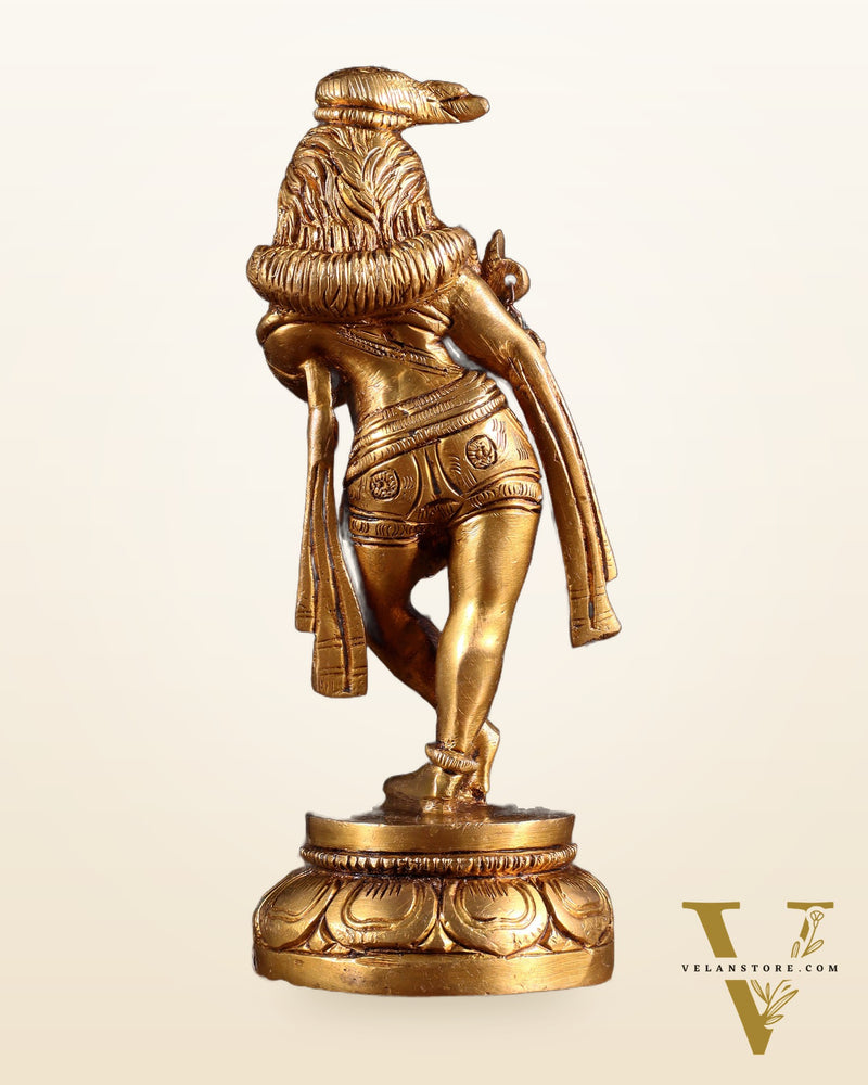 Brass Lord Krishna Statue 6.5" unique stance