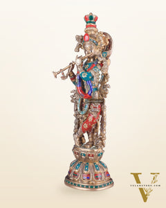 Brass Lord Krishna Statue with stonework 25 inch