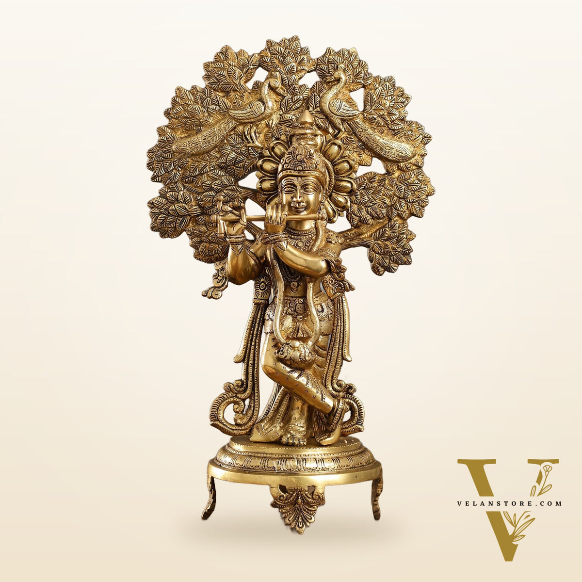 Brass Lord Krishna under Kalpavriksha 18"