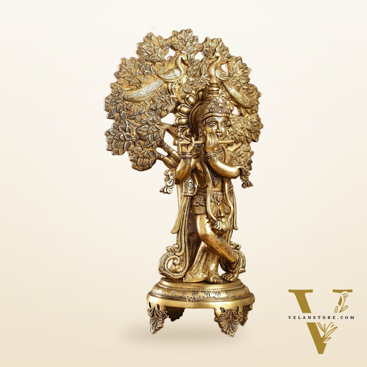 Brass Lord Krishna under Kalpavriksha 18"