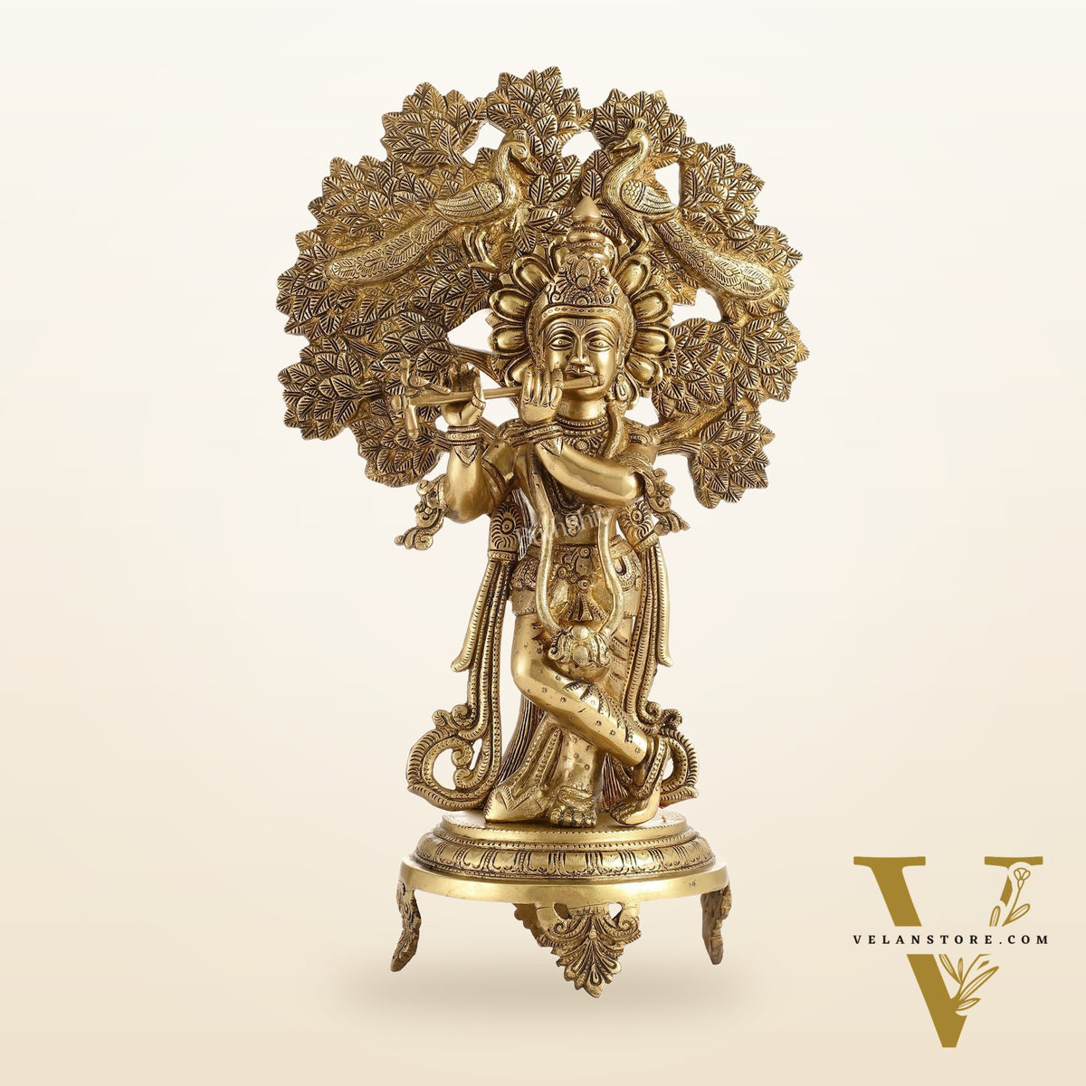 Brass Lord Krishna under Kalpavriksha 18"