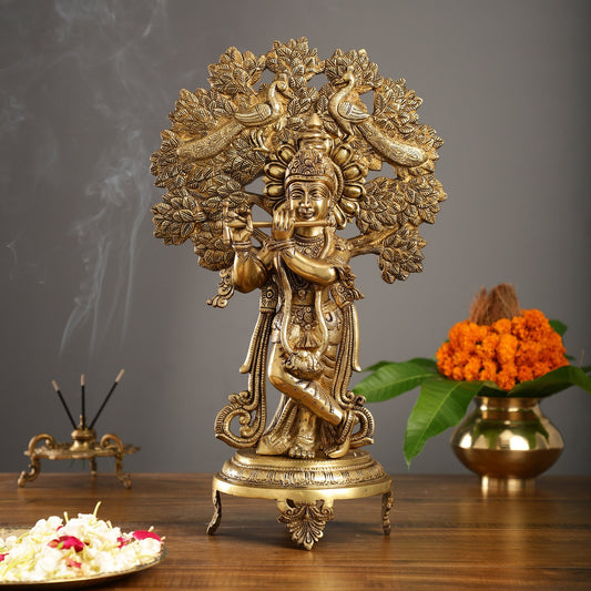 Brass Lord Krishna under Kalpavriksha 18"