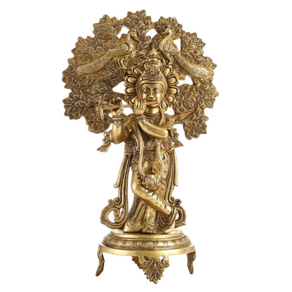 Brass Lord Krishna under Kalpavriksha 18"