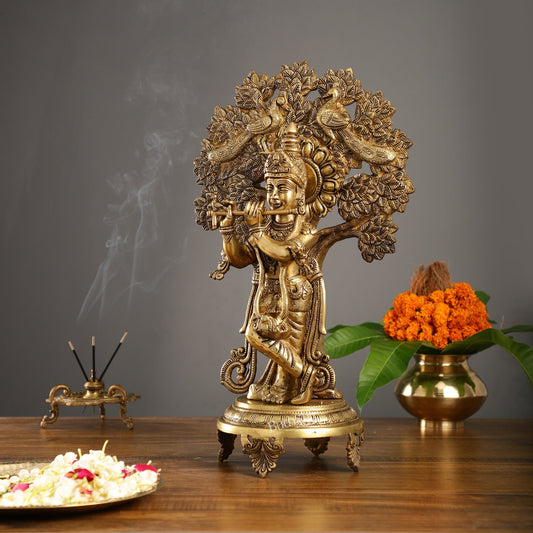 Brass Lord Krishna under Kalpavriksha 18"