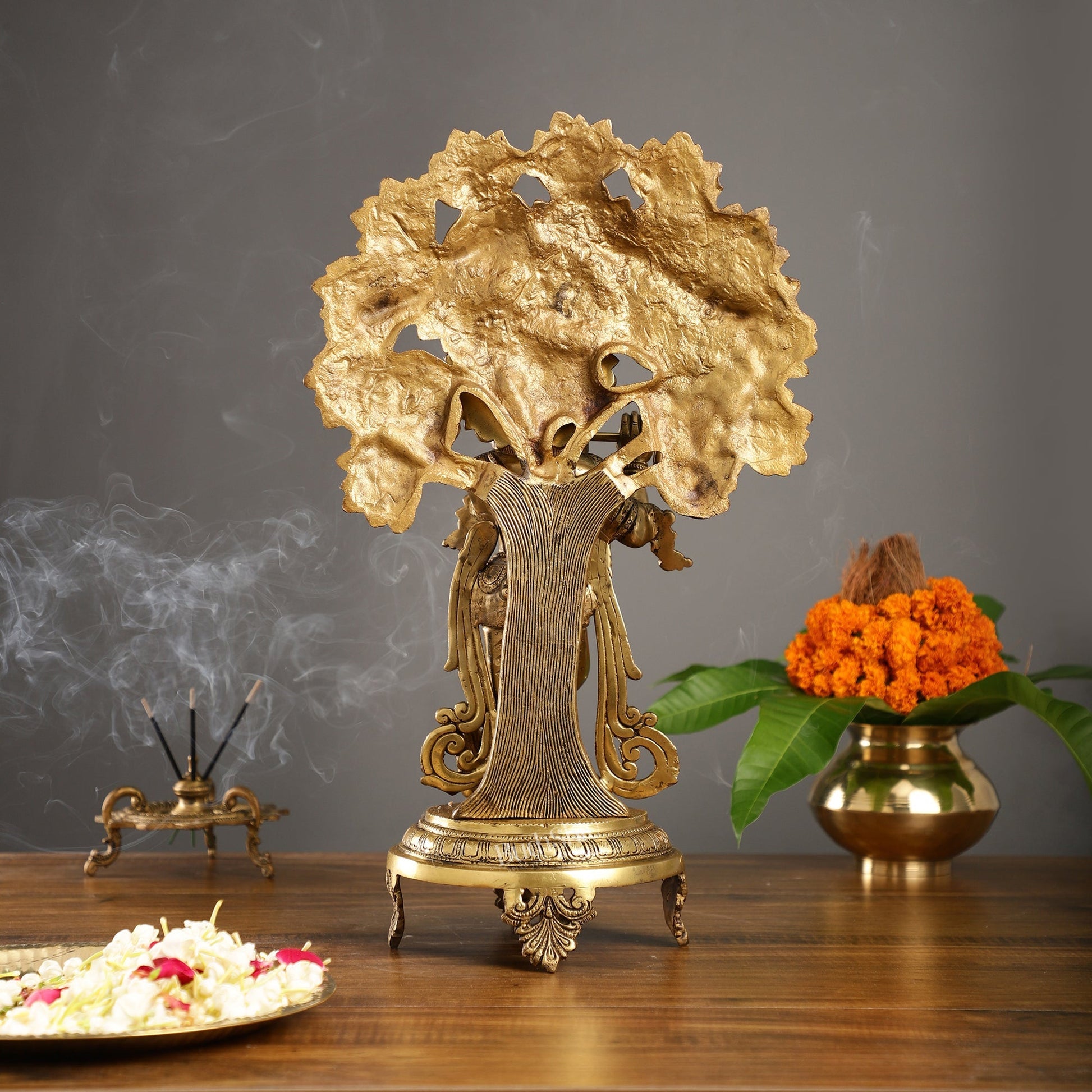 Brass Lord Krishna under Kalpavriksha 18"