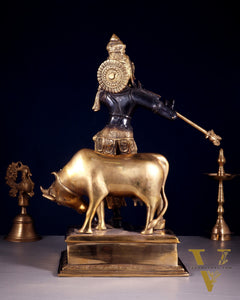 Brass Lord Krishna with Cow – Black Finish Statue 18 inch
