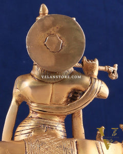 Brass Lord Krishna with Cow Idol - Intricately Handcrafted, 8.5 Inches
