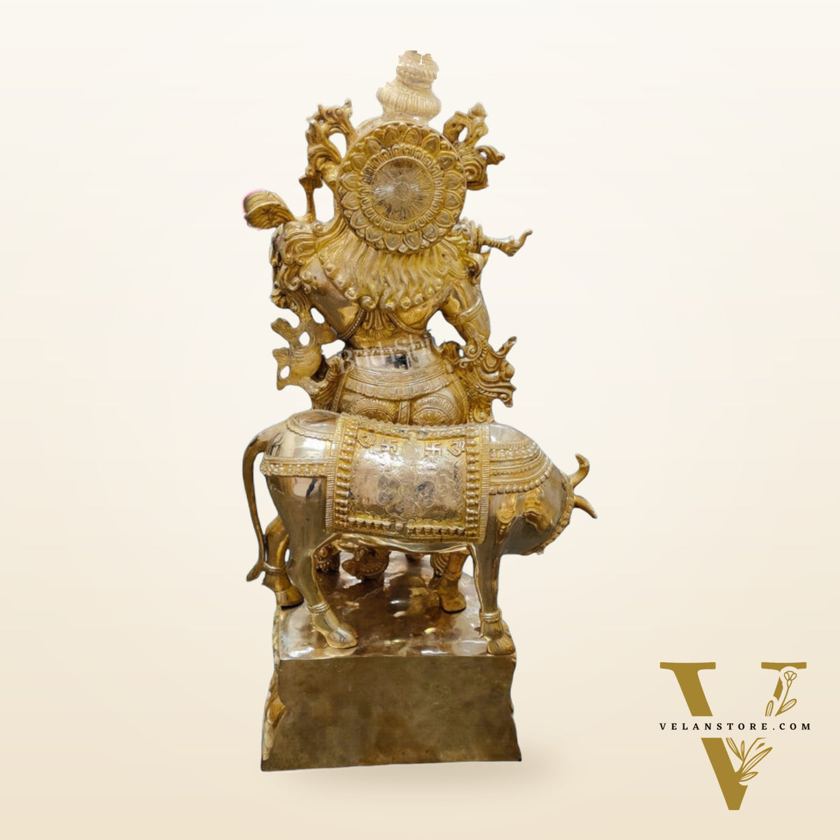 Brass Lord Krishna with Cow Statue | Large Size | 46"/ 4 feet