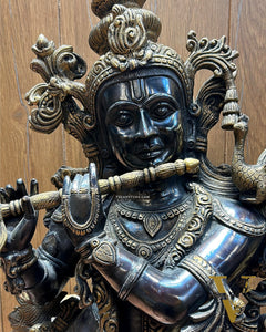 Brass Lord Krishna with Cow Statue | Large Size | 46"/ 4 feet
