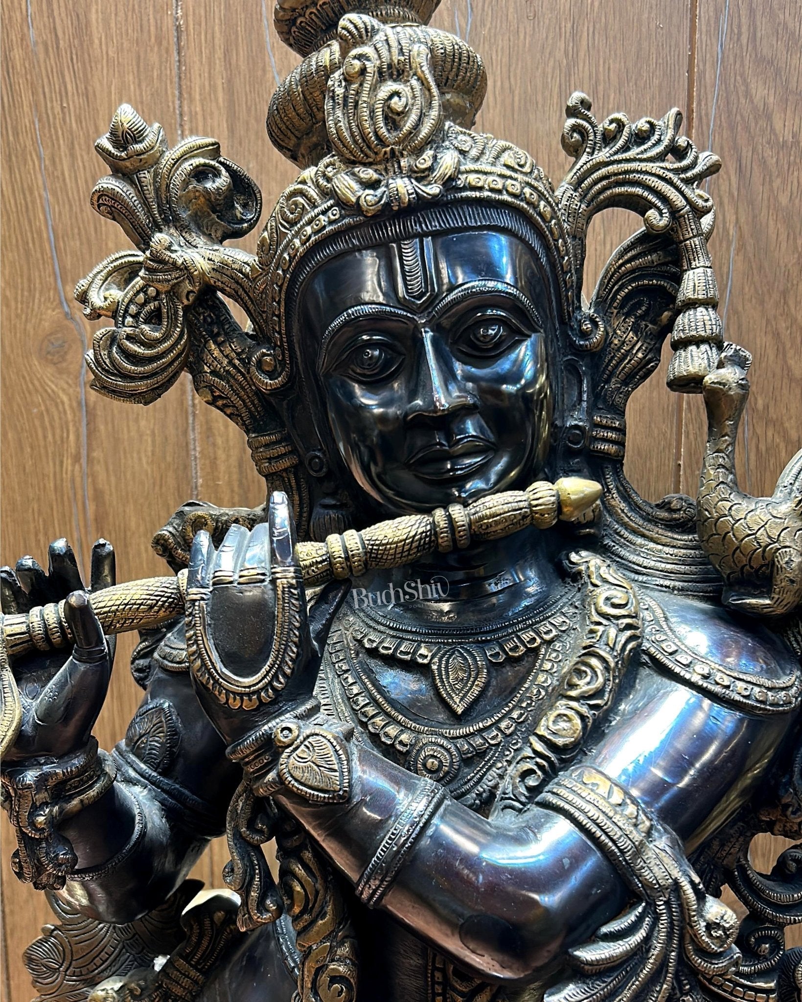 Brass Lord Krishna with Cow Statue | Large Size | 46"/ 4 feet