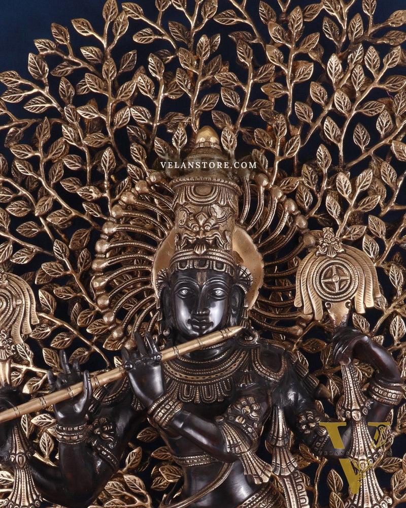 Brass Lord Krishna with Kalpavriksha Statue – Black Edition, 37.2 Inch, 35.2 Kg