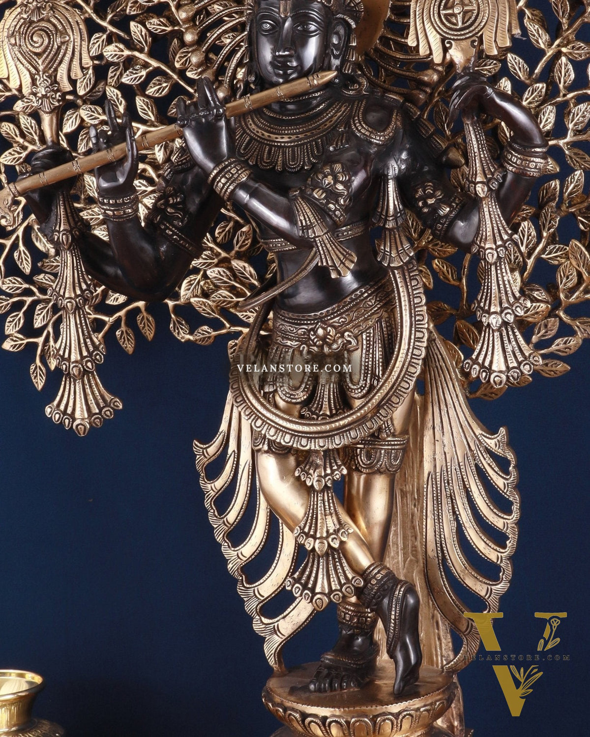 Brass Lord Krishna with Kalpavriksha Statue – Black Edition, 37.2 Inch, 35.2 Kg