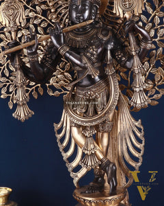Brass Lord Krishna with Kalpavriksha Statue – Black Edition, 37.2 Inch, 35.2 Kg