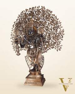 Brass Lord Krishna with Kalpavriksha Statue – Black Edition, 37.2 Inch, 35.2 Kg