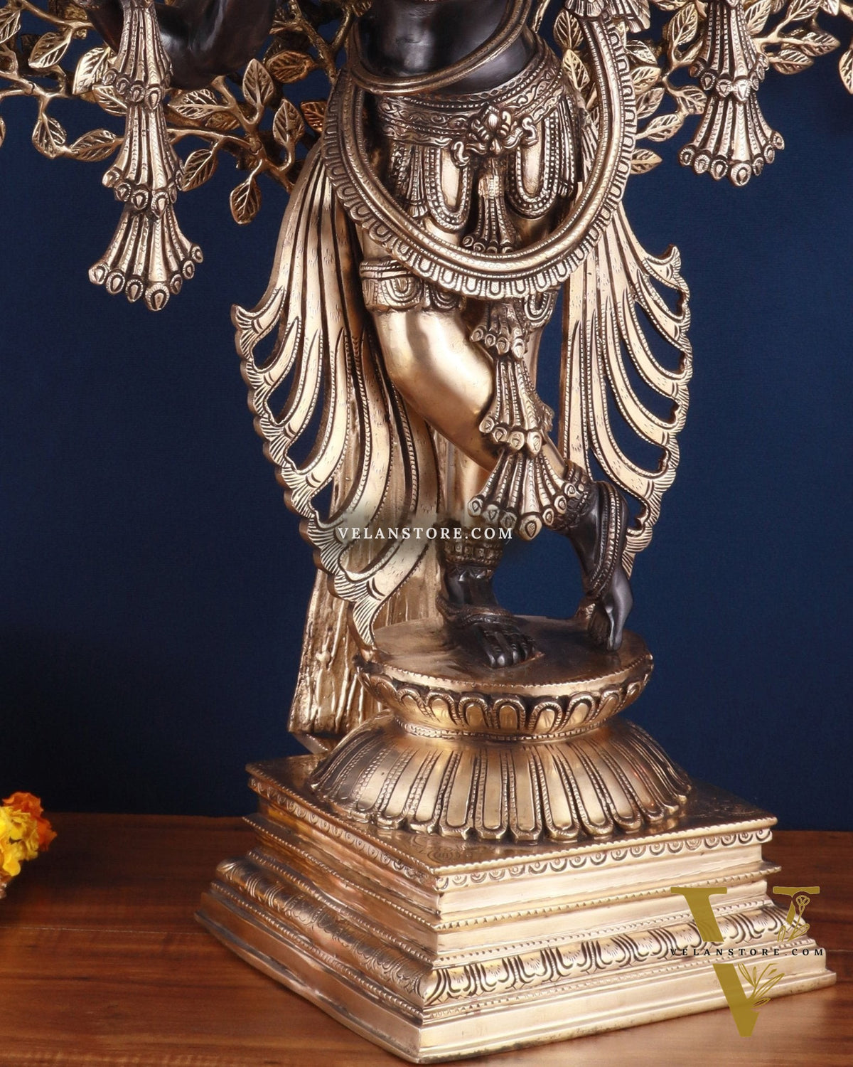 Brass Lord Krishna with Kalpavriksha Statue – Black Edition, 37.2 Inch, 35.2 Kg