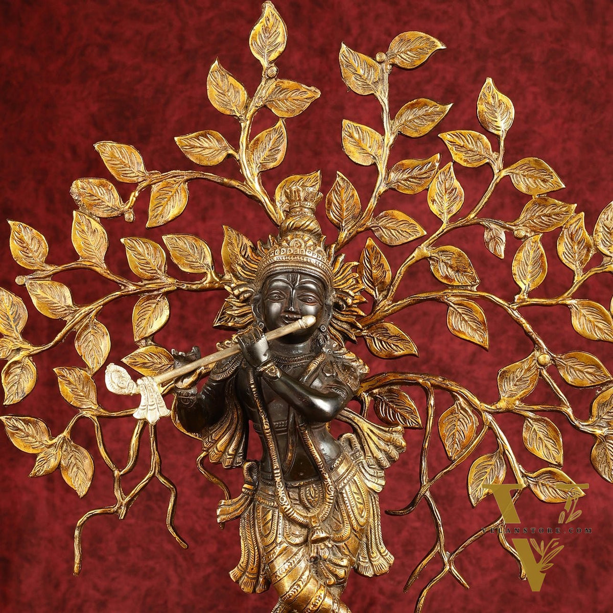 Brass Lord Krishna with Kalpavriksha tree black statue 21 inch